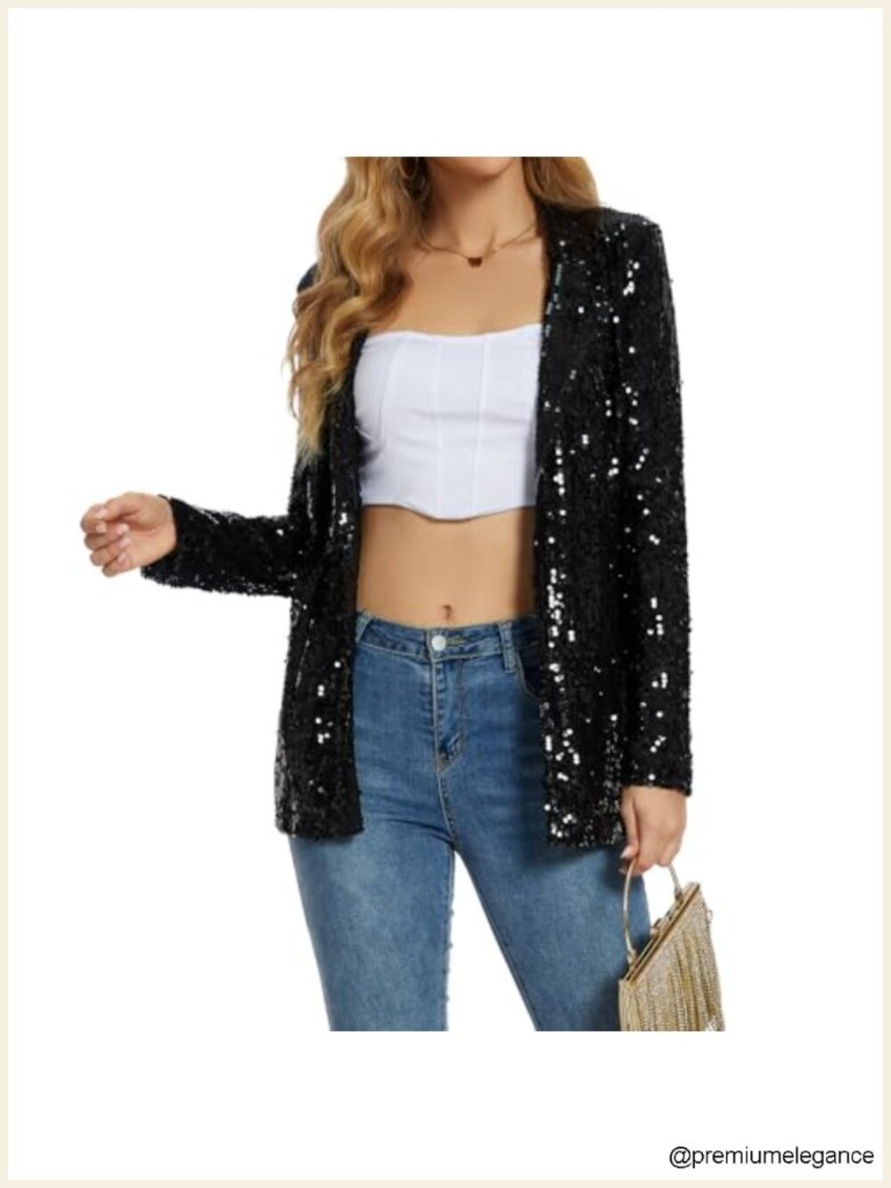 Sequin Blazer Open Front Sparkle Jacket Long Sleeve Glitter Coat